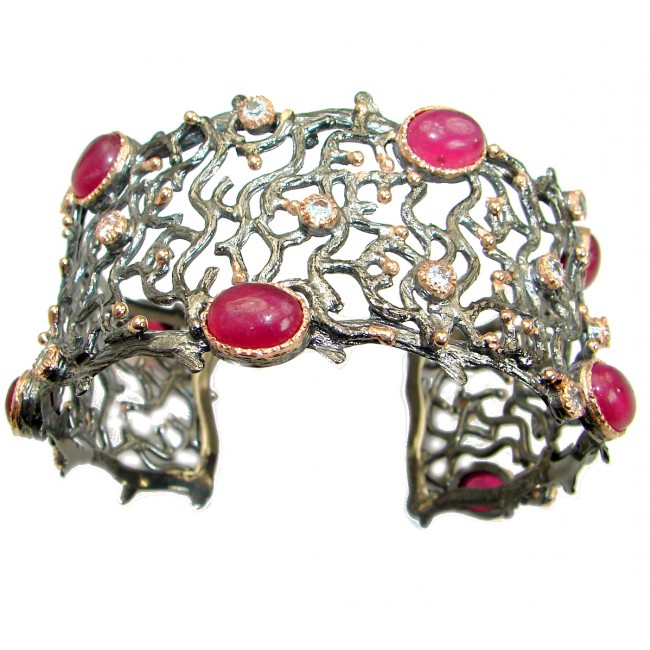 Incredible Genuine Ruby Rose Gold Rhodium over .925 Sterling Silver Bracelet / Cuff