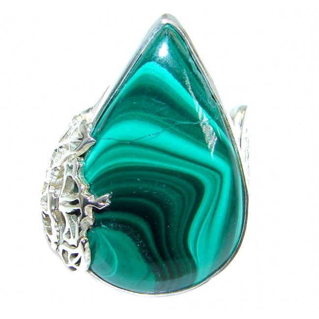 Sublime quality Malachite .925 Sterling Silver handcrafted ring size 6 adjustable