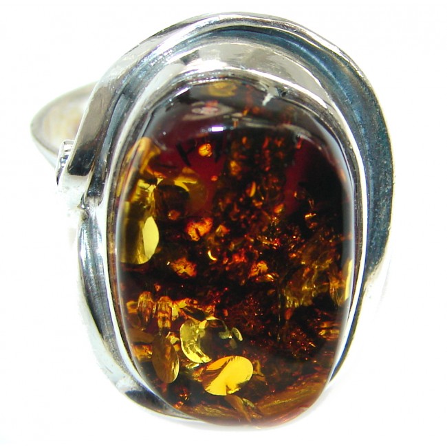 Genuine Baltic Polish Amber .925 Sterling Silver handmade Ring size 9 1/4