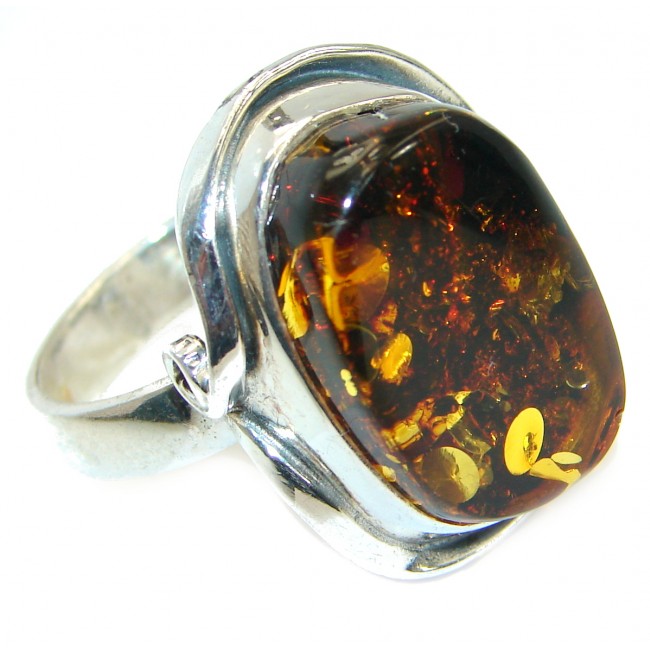 Genuine Baltic Polish Amber .925 Sterling Silver handmade Ring size 9 1/4
