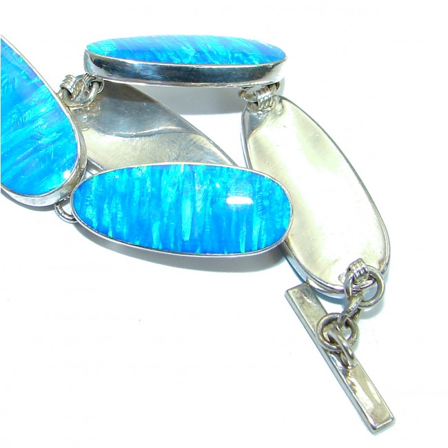 Stunning Japanese Blue Fire Opal .925 Sterling Silver Bracelet