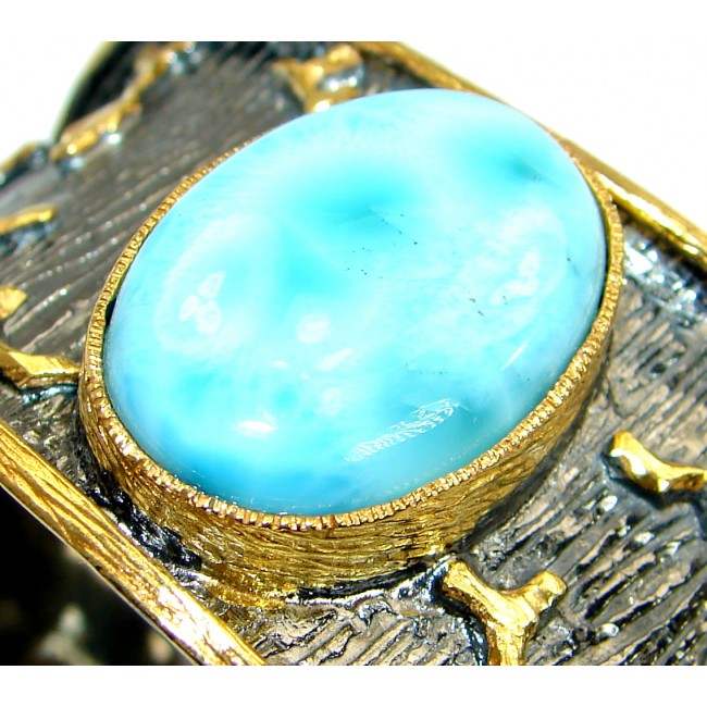 Genuine Blue Larimar 14K Gold Rhodium over .925 Sterling Silver handmade Bracelet Cuff