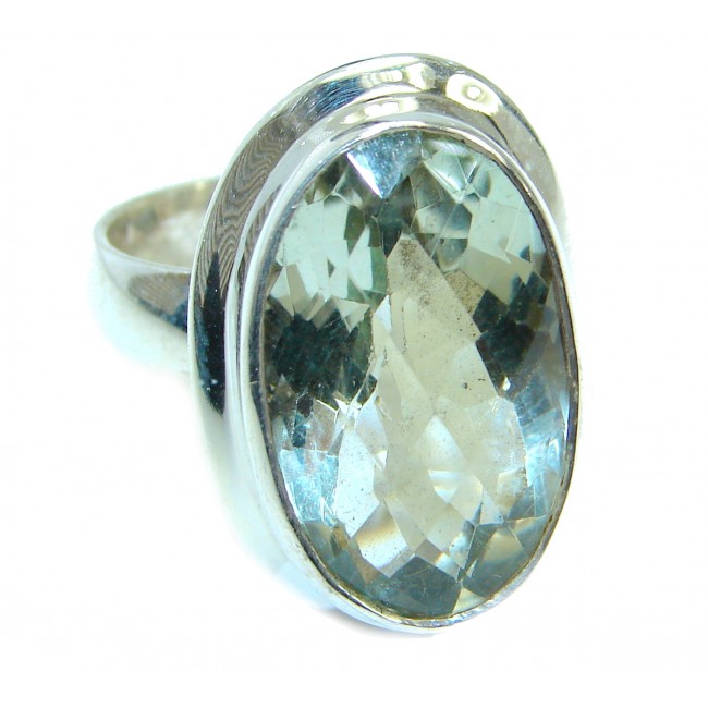 Oval cut Green Amethyst .925 Sterling Silver handmade Cocktail Ring s. 6 1/2