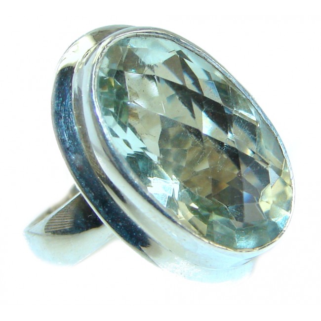 Oval cut Green Amethyst .925 Sterling Silver handmade Cocktail Ring s. 6 1/2