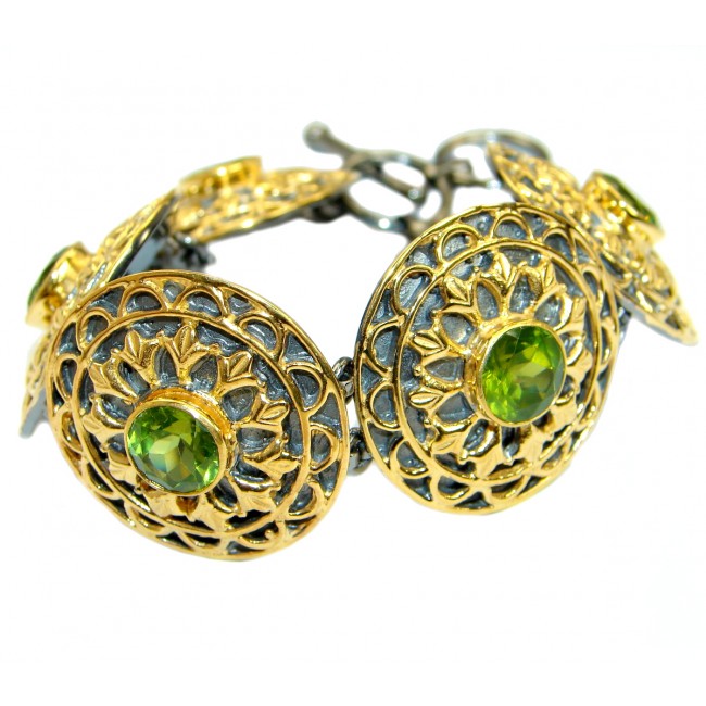 Chunky Flawless Peridot 14K Gold Rhodium over .925 Sterling Silver handcrafted Bracelet