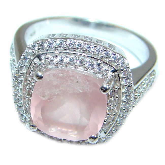 Princess Cut Rose Quartz .925 Sterling Silver ring s. 8