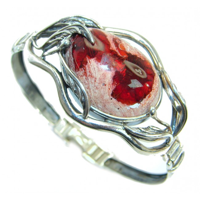 One of the kind Mexican Fire Opal Oxidized .925 Sterling Silver handcrafted Bracelet / Cuff