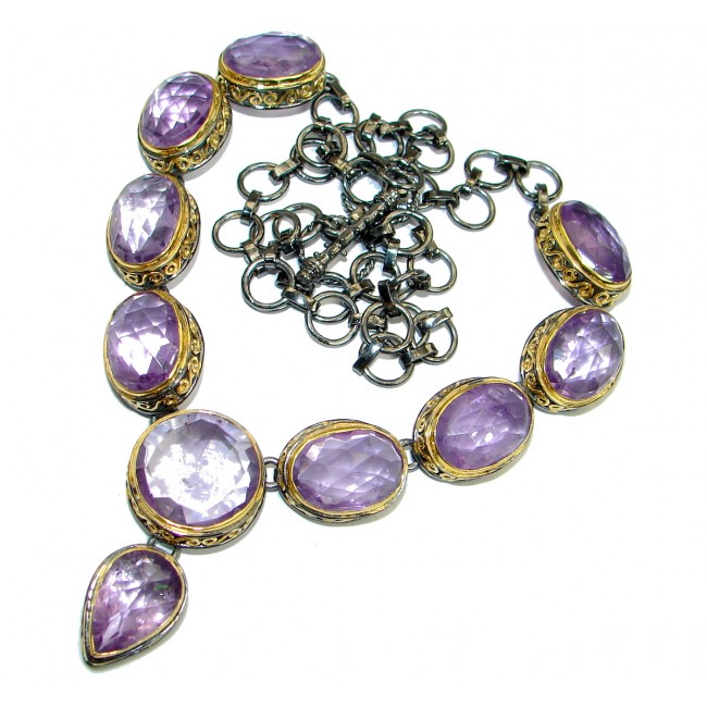 Great genuine Amethyst 18K Gold over .925 Sterling Silver handmade Necklace