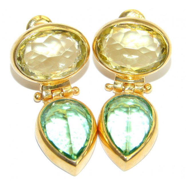 Authentic Green Topaz 14K Gold over .925 Sterling Silver handmade STUD earrings