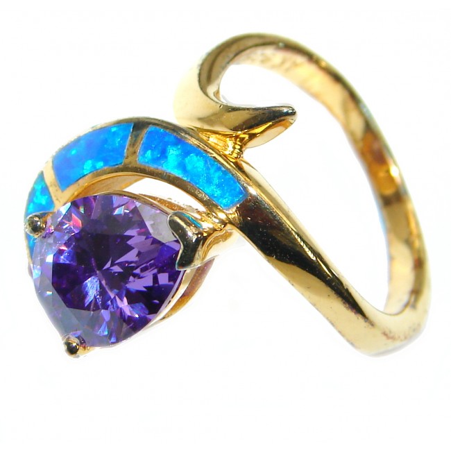 Ultra Fancy Cubic Zirconia Gold plated over .925 Sterling Silver Cocktail ring s. 6 1/4