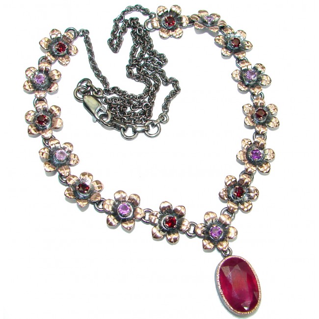 Authentic Ruby Rose Gold Rhodium over .925 Sterling Silver handmade Statement Necklace