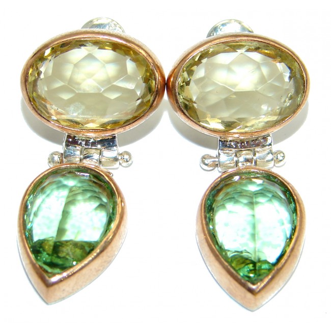 Authentic Green Topaz 14K Gold over .925 Sterling Silver handmade STUD earrings
