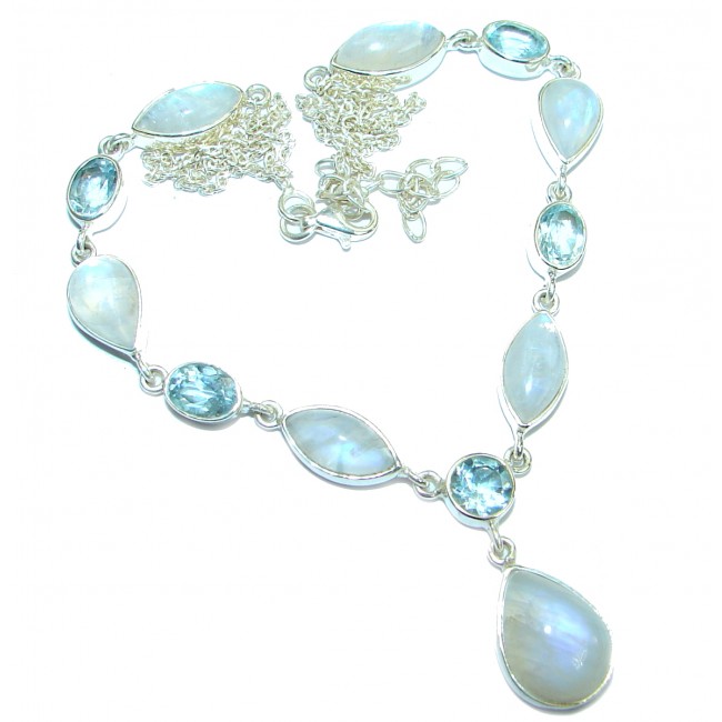 Drops of the Rain genuine Moonstone .925 Sterling Silver handcrafted Statement necklace