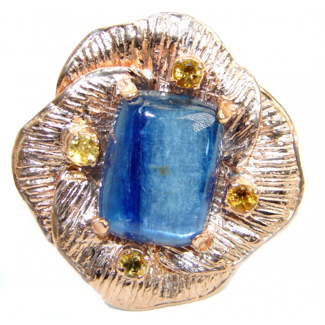 Flower Authentic Australian Blue Kyanite .925 Sterling Silver handmade Ring s. 7 adjustable