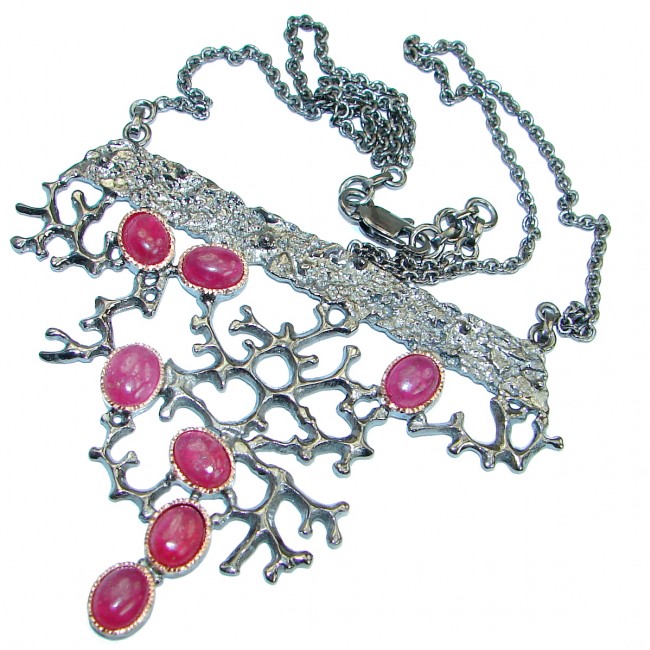 Authentic Ruby 18K Rose Gold Rhodium over .925 Sterling Silver handmade Statement Necklace