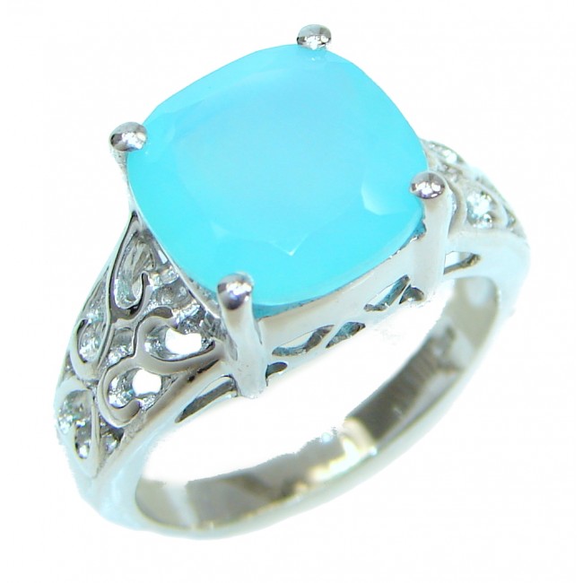 Blue Chalcedony Agate .925 Sterling Silver handcrafted Ring s. 6 1/4