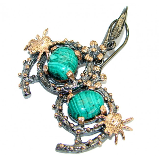 Fancy Green Malachite Rose Gold over .925 Sterling Silver handmade earrings