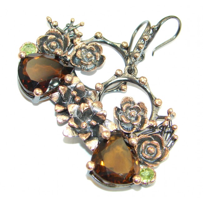Vintage Style Smoky Topaz Rose Gold Rhodium over .925 Sterling Silver handmade earrings