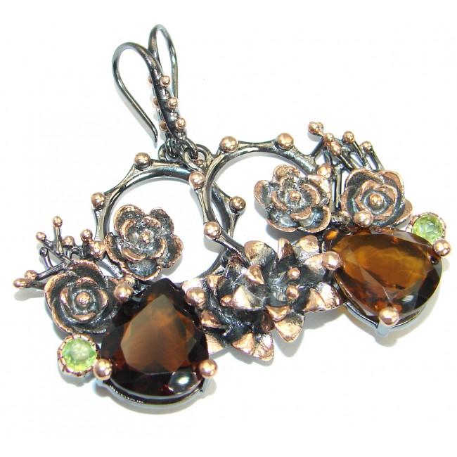 Vintage Style Smoky Topaz Rose Gold Rhodium over .925 Sterling Silver handmade earrings