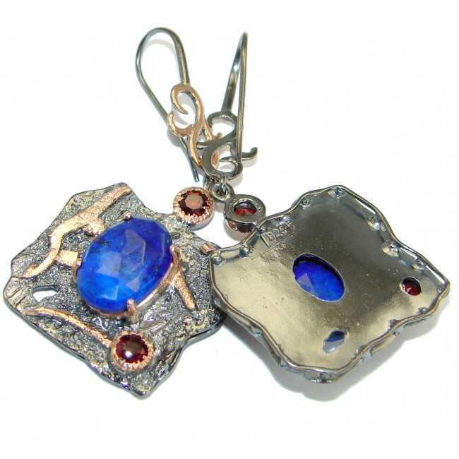 Genuine Blue Lapis Lazuli 18K Rose Gold Rhodium .925 Sterling Silver handmade earrings
