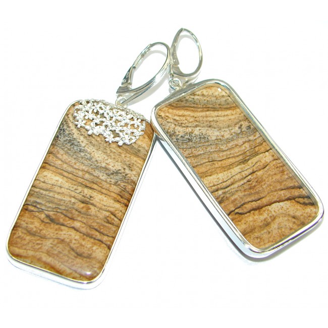 Bohemian Style one of the kind Picture Jasper .925 Sterling Silver earrings