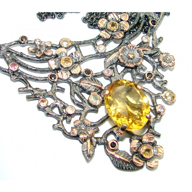 One of the kind Exclusive natural Citrine Gold over .925 Sterling Silver handmade Necklaces