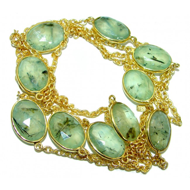 Exquisite Natural Moss Prehnite 18K Gold over .925 Sterling Silver handcrafted Station necklace