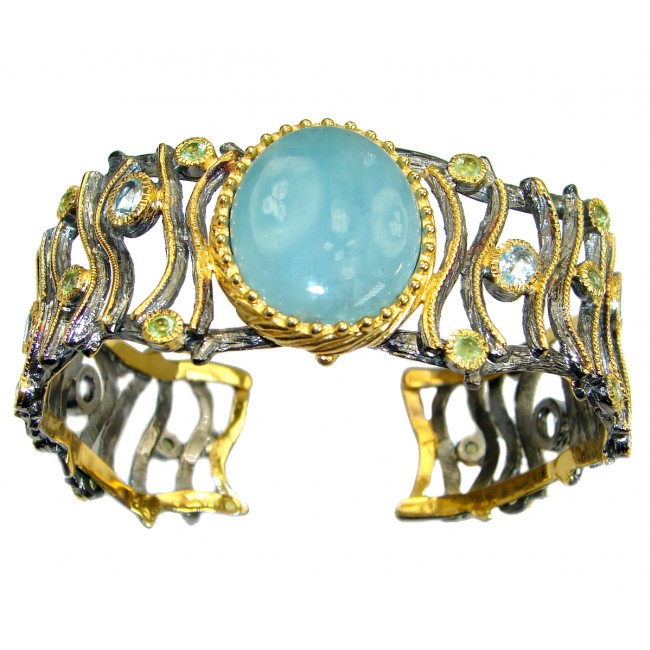 Huge Beautiful Fine Art Natural Aquamarine .925 Sterling Silver handmade bracelet