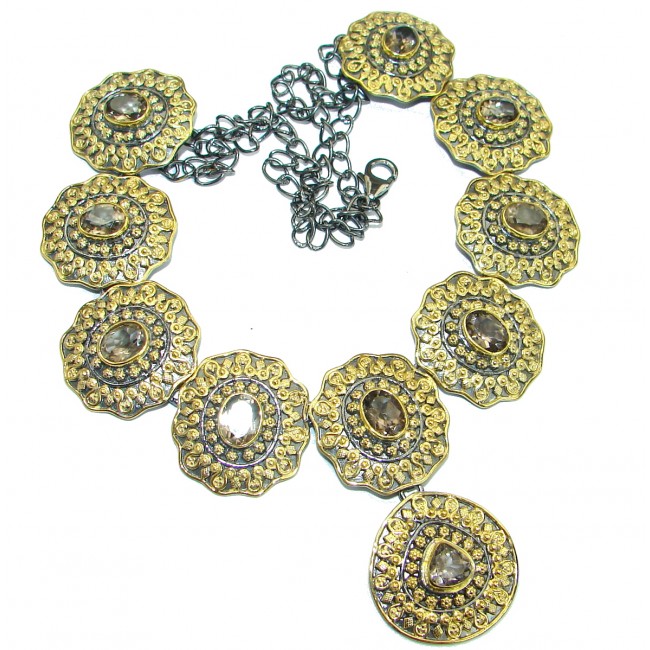 Cleopatra Smoky Topaz 14K Gold over .925 Sterling Silver handmade necklace