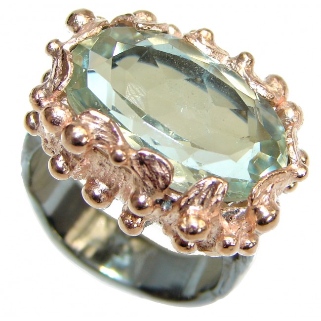 Oval cut Green Amethyst .925 Sterling Silver handmade Cocktail Ring s. 8