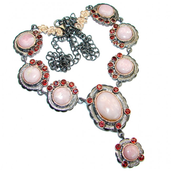 Genuine Argentinian Pink Opal Rose Gold Rhodium over . 925 Sterling Silver handcrafted necklace