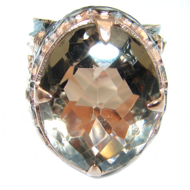 Bold Champagne Smoky Topaz Rose Gold Over .925 Sterling Silver Ring size 7