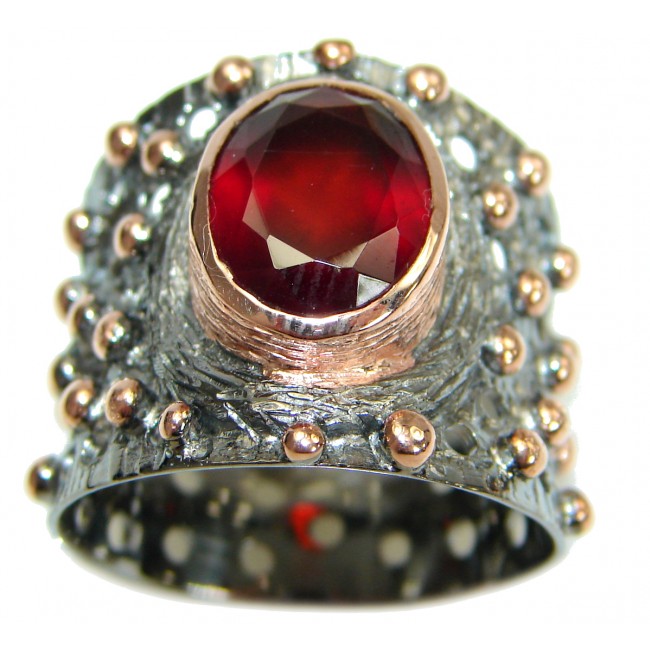 Huge 25ct Genuine Ruby Rose Gold Rhodium over .925 Sterling Silver ring; s. 8 1/2