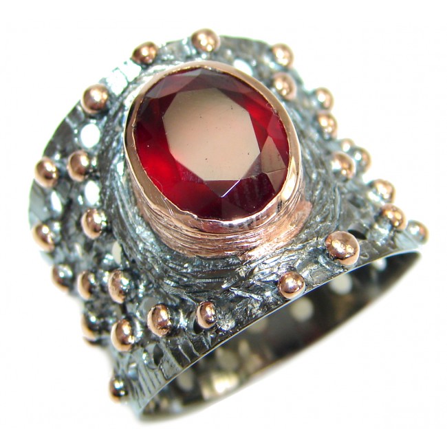 Huge 25ct Genuine Ruby Rose Gold Rhodium over .925 Sterling Silver ring; s. 8 1/2