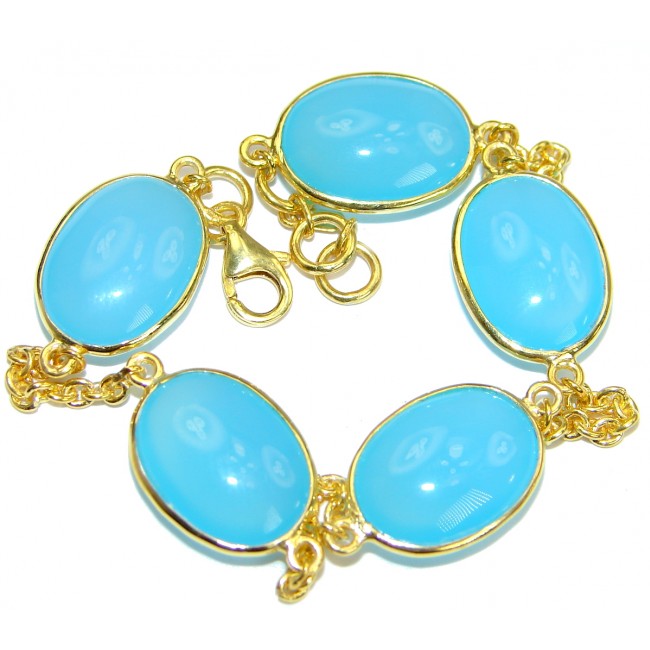Genuine Chalcedony Agate Gold plated over Sterling Silver handcrafted Bracelet