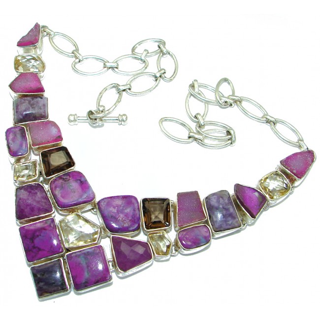 Chic Boho Style genuine Purple Turquoise .925 Sterling Silver handmade necklace