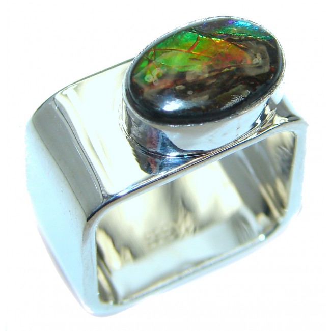 Pure Energy Fire Genuine Canadian Ammolite .925 Sterling Silver handmade ring size 6