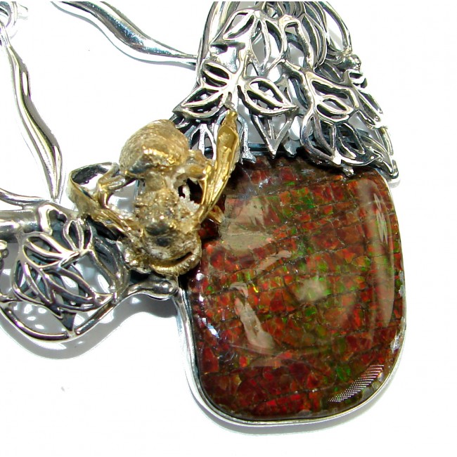 Golden Bee Natural Canadian Ammolite Gold Rhodium over .925 Sterling Silver handmade necklace