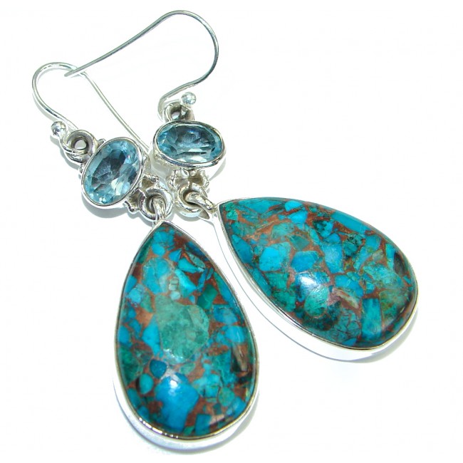 Perfect Turquoise with copper vains .925 Sterling Silver earrings