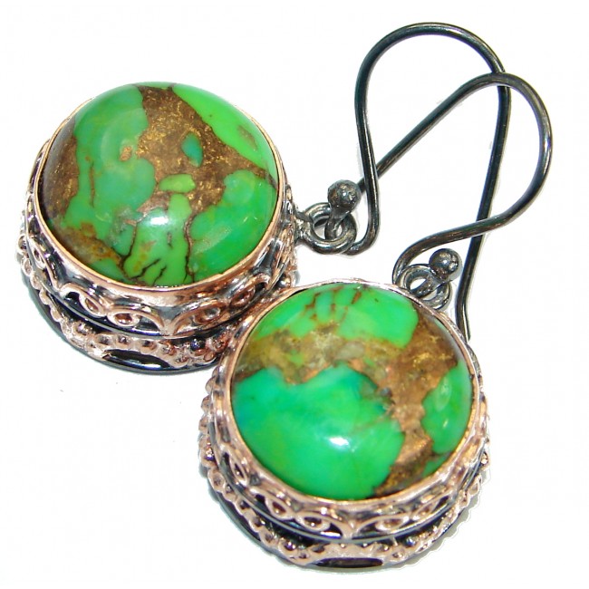 Fancy Green Turquiose Rose Gold over .925 Sterling Silver handmade earrings
