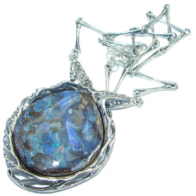 Genuine Australian Boulder Opal .925 Sterling Silver brilliantly handcrafted necklace