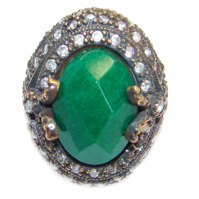 Victorian Style created Emerald & White Topaz Sterling Silver Ring s. 7 1/4