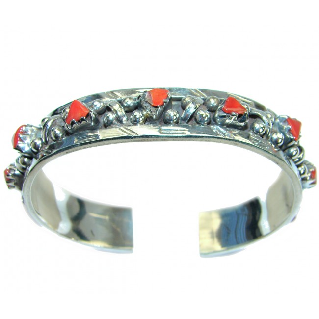 Jumbo Boho Chic Genuine Coral .925 Sterling Silver handmade Bracelet / Cuff