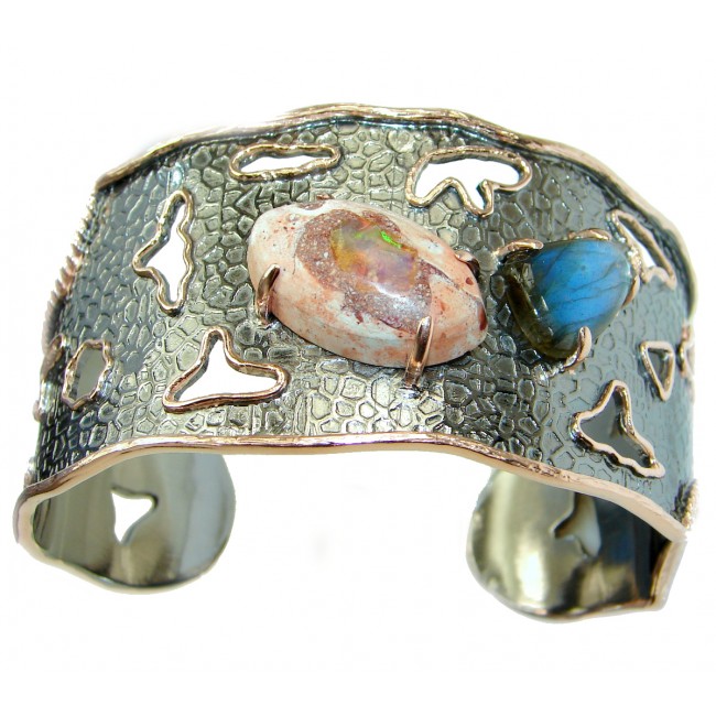 Real Treasure Mexican Opal 14K Gold Rhodium over .925 Sterling Silver handcrafted Bracelet / Cuff