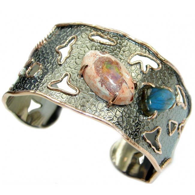 Real Treasure Mexican Opal 14K Gold Rhodium over .925 Sterling Silver handcrafted Bracelet / Cuff