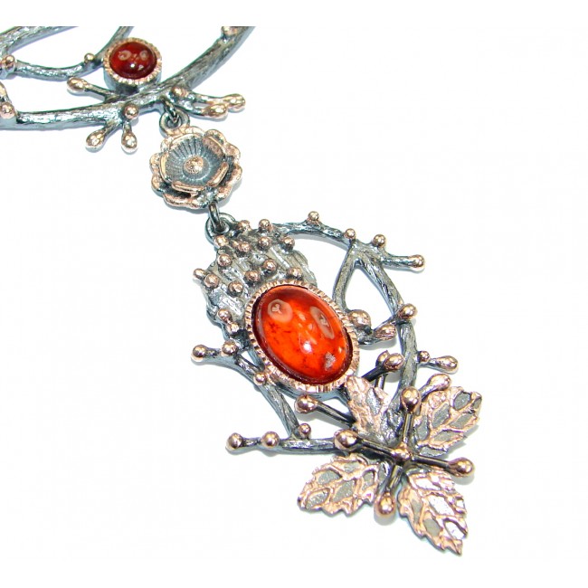 Fine Art Genuine Garnet 14K Rose Gold Rhodium over .925 Sterling Silver handmade necklace