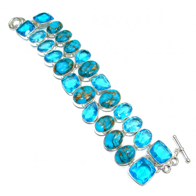 Large Blue Turquoise with copper vains .925 Sterling Silver handcrafted Bracelet