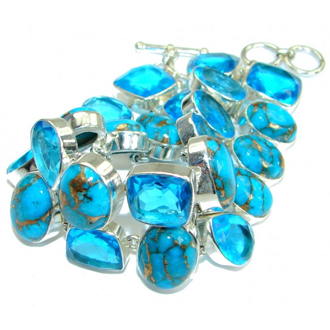 Large Blue Turquoise with copper vains .925 Sterling Silver handcrafted Bracelet
