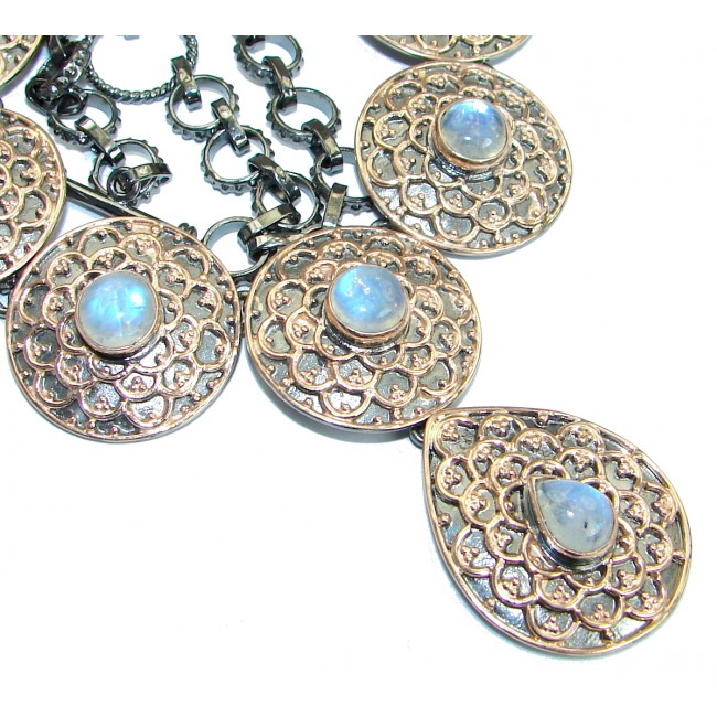 Byzantine Style Fire Moonstone 14K Gold over .925 Sterling Silver handcrafted necklace