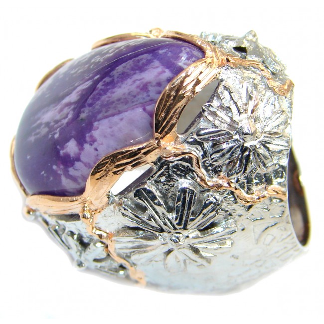 Huge genuine Purple Charoite Gold over .925 Sterling Silver Ring size 6 1/2